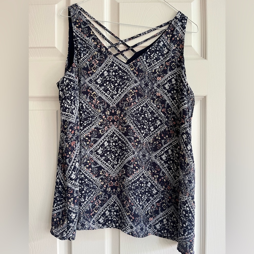Maurices Navy and White Patterned Tank Top